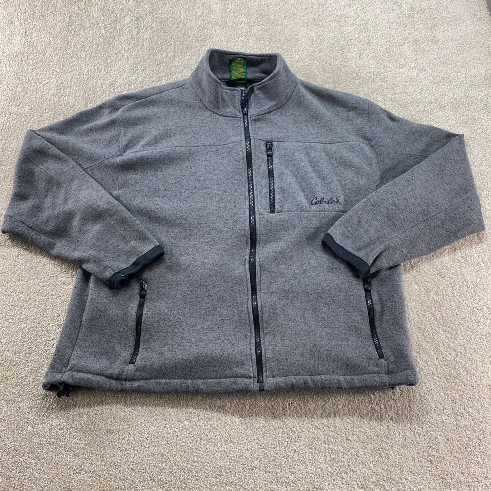 Cabelas Fleece Jacket Mens XL Gray Full Zip Mock Neck‎ Outdoor Sweater Layering
